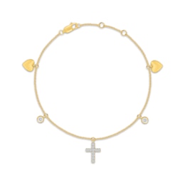 KAY Lab-Grown Diamonds Cross & Heart Dangle Station Bracelet 1/5 ct tw 18K Yellow Gold-Plated Sterling Silver 7.5"