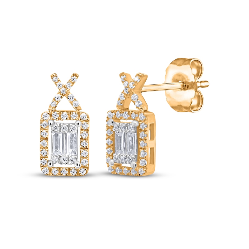 Main Image 1 of KAY Lab-Grown Diamonds Emerald-Cut Halo Stud Earrings 3/8 ct tw 24K Yellow Gold-Plated Sterling Silver