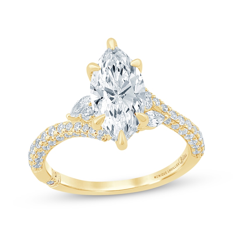 Main Image 1 of Monique Lhuillier Bliss Certified Marquise-Cut Lab-Grown Diamond Hidden Halo Engagement Ring 2-3/4 ct tw 18K Yellow Gold