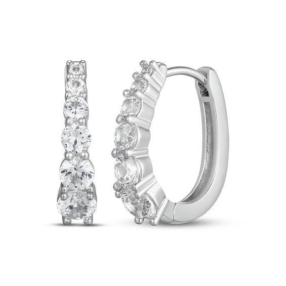 White Lab-Created Sapphire Graduated Hoop Earrings Sterling Silver