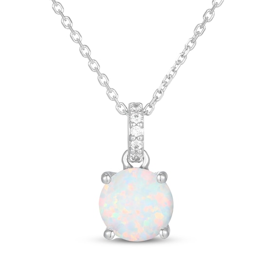 Lab-Created Opal & White Lab-Created Sapphire Necklace Sterling Silver 18"