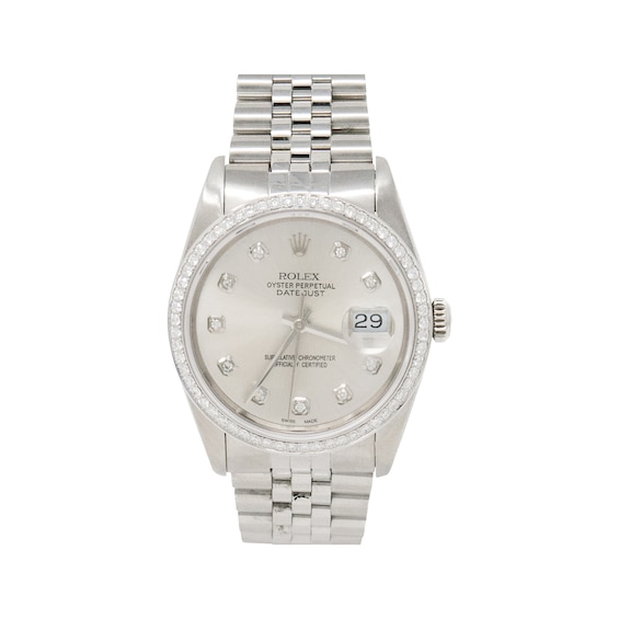 Previously Owned Men's Rolex Datejust 0.99 ct tw Diamond 18K White Gold and Stainless Steel Watch with Silver-Tone Dial (Model: 16234)