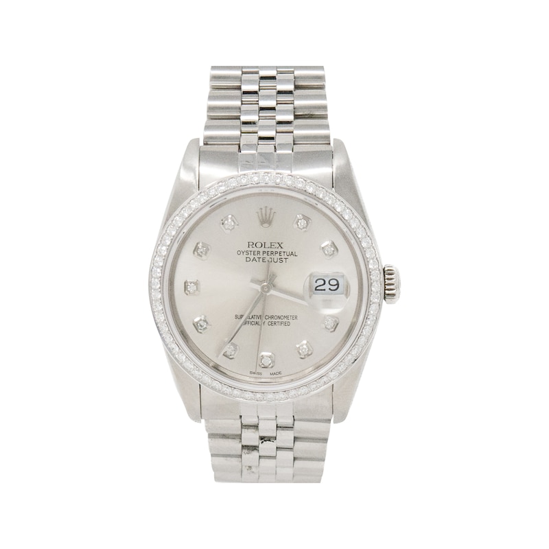 Main Image 1 of Previously Owned Men's Rolex Datejust 0.99 ct tw Diamond 18K White Gold Watch and Stainless Steel with Silver-Tone Dial (Model: 16234)