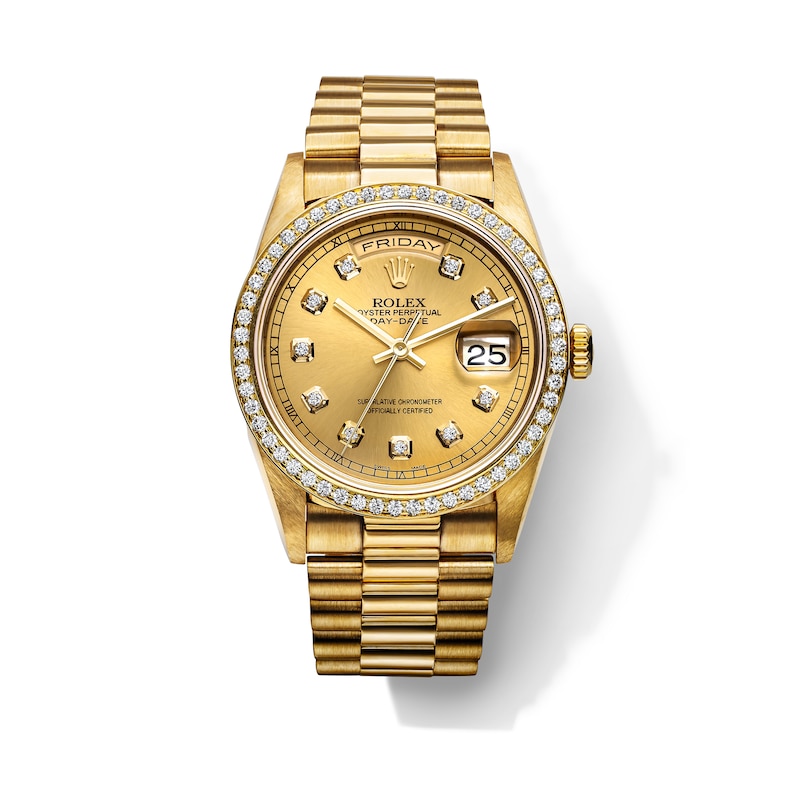 Main Image 1 of Previously Owned Men's Rolex Presidential 1 ct tw Diamond 18K Yellow Gold Automatic Watch with Champagne Dial (Model: 18238)