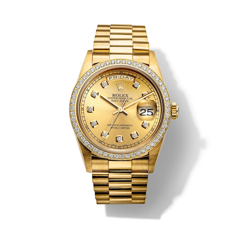 Main Image 1 of Previously Owned Men's Rolex Presidential 1 ct tw Diamond 18K Yellow Gold Watch with Champagne Dial (Model: 18238)
