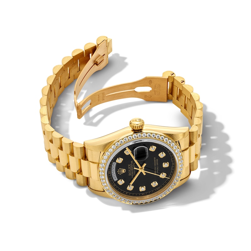 Main Image 3 of Previously Owned Men's Rolex Presidential 1 ct tw Diamond 18K Yellow Gold Watch with Black Dial (Model: 18238)