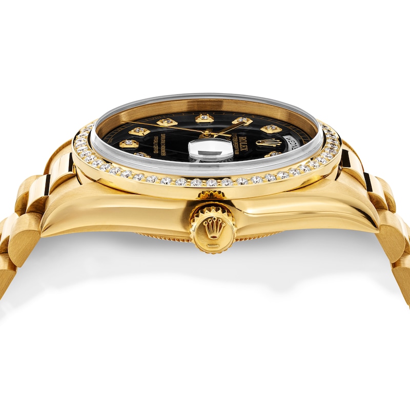Main Image 4 of Previously Owned Men's Rolex Presidential 1 ct tw Diamond 18K Yellow Gold Watch with Black Dial (Model: 18238)