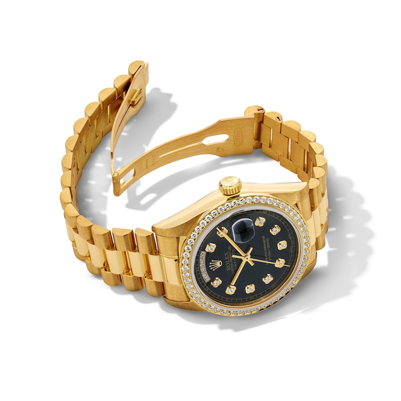Main Image 3 of Previously Owned Men's Rolex Presidential 1 ct tw Diamond 18K Yellow Gold Automatic Watch with Black Dial (Model: 18038)