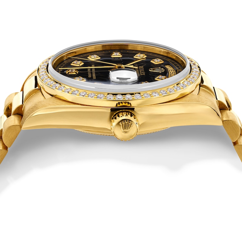 Main Image 4 of Previously Owned Men's Rolex Presidential 1 ct tw Diamond 18K Yellow Gold Automatic Watch with Black Dial (Model: 18038)