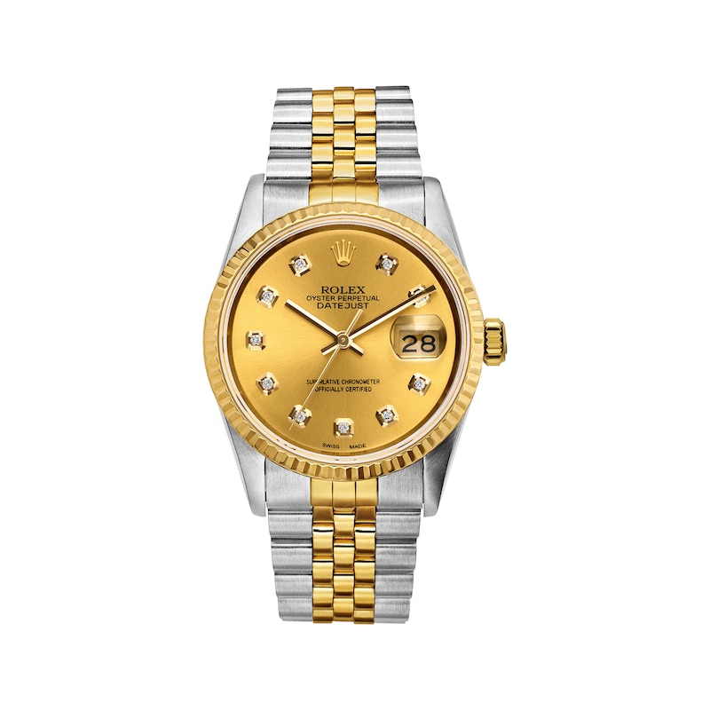 Main Image 1 of Previously Owned Men's Rolex Datejust 36 7/8 ct tw Diamond Two-Tone Automatic Watch (Model: 16233)