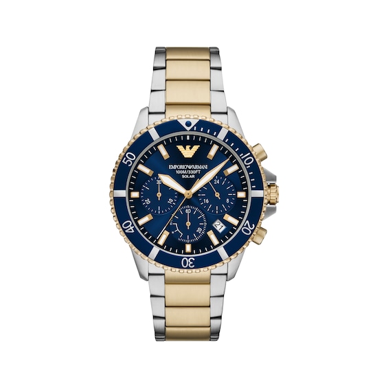 Emporio Armani World Explorer Solar-Powered Chronograph Two-Tone 43mm Men's Watch AR11740