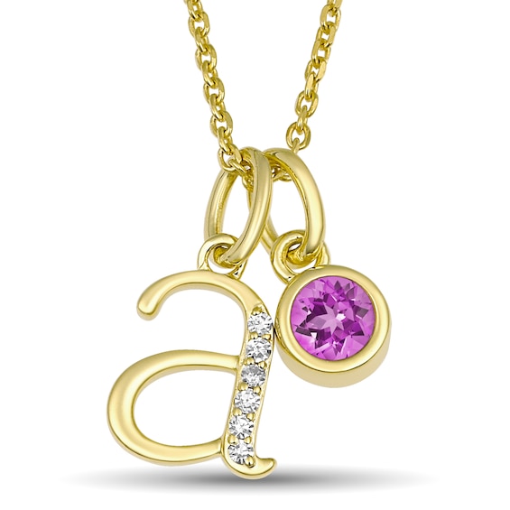 1/20 ct ctw Diamond and Birthstone Initial Necklace (1 Stone 1 Initial)