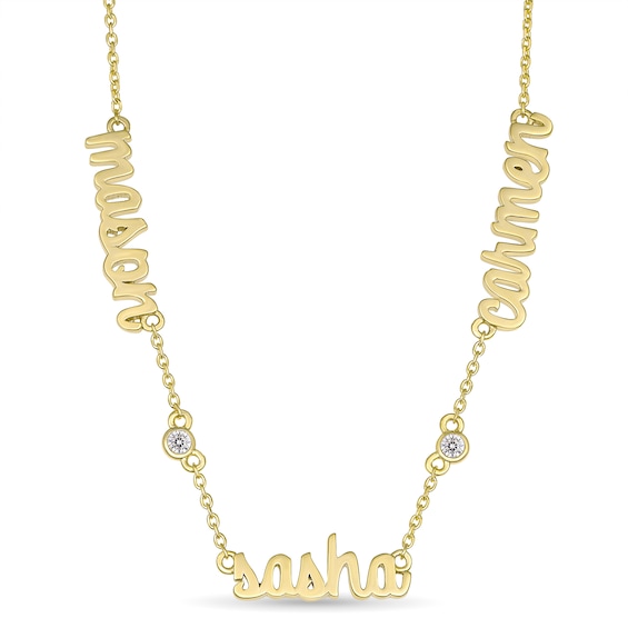 Birthstone Family & Mother's Nameplate Necklace (3 Names)