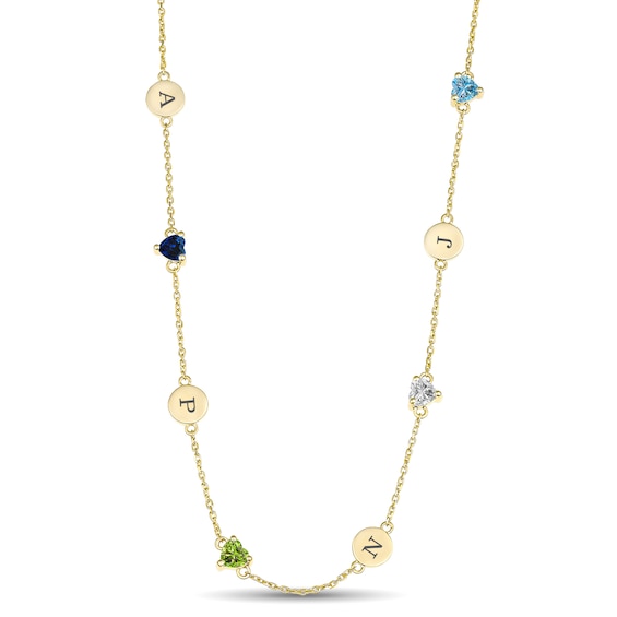 Initial and Heart Birthstone Family Station Necklace (1-4 Stones and Lines)