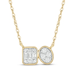 Baguette & Round-Cut Multi-Diamond Toi et Moi Necklace 1/6 ct tw 10K Yellow Gold 18"