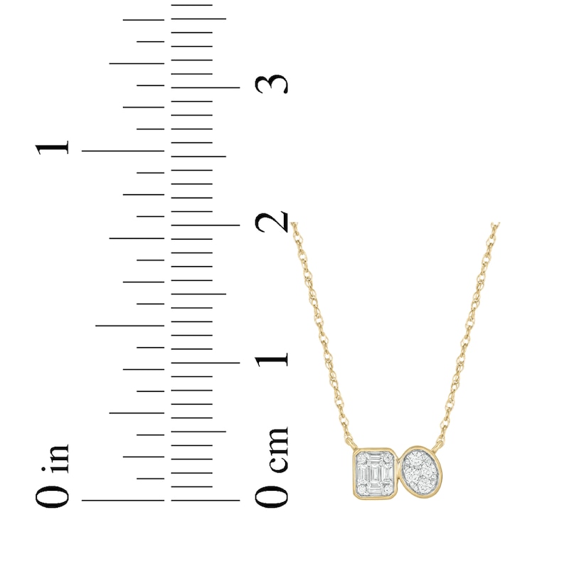 Main Image 3 of Baguette & Round-Cut Multi-Diamond Toi et Moi Necklace 1/6 ct tw 10K Yellow Gold 18"