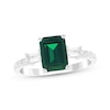 Thumbnail Image 1 of Emerald-Cut Lab-Created Emerald & White Lab-Created Sapphire Ring Sterling Silver