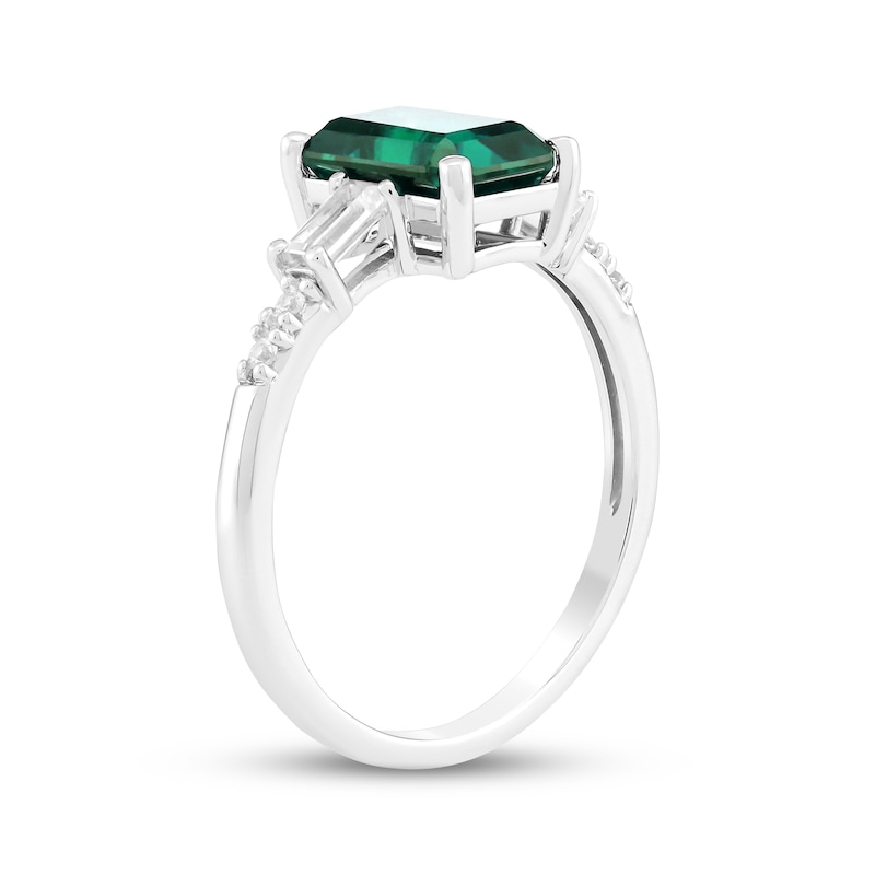 Main Image 2 of Emerald-Cut Lab-Created Emerald & White Lab-Created Sapphire Ring Sterling Silver