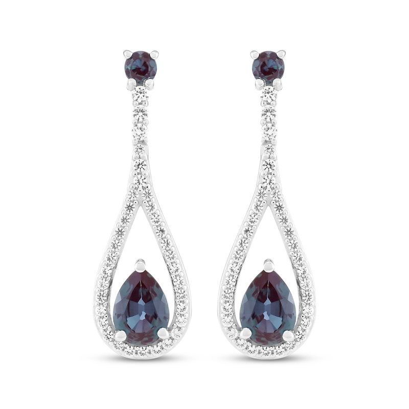 Main Image 2 of Pear-Shaped Lab-Created Alexandrite & White Lab-Created Sapphire Drop Earrings Sterling Silver
