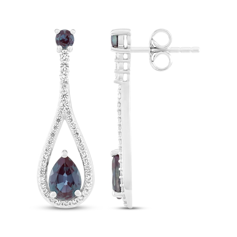Main Image 3 of Pear-Shaped Lab-Created Alexandrite & White Lab-Created Sapphire Drop Earrings Sterling Silver