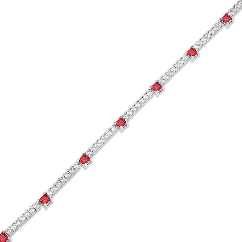Main Image 2 of Square-Cut Lab-Created Ruby & White Lab-Created Sapphire Line Necklace Sterling Silver 18"