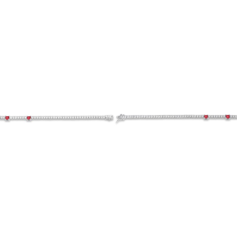 Main Image 3 of Square-Cut Lab-Created Ruby & White Lab-Created Sapphire Line Necklace Sterling Silver 18"