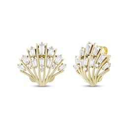 White Lab-Created Sapphire Sapphire Seashell Stud Earrings 10K Yellow Gold