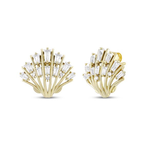 White Lab-Created Sapphire Sapphire Seashell Stud Earrings 10K Yellow Gold