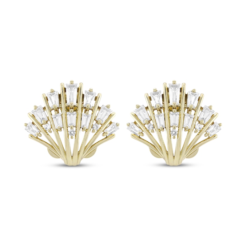 Main Image 2 of White Lab-Created Sapphire Sapphire Seashell Stud Earrings 10K Yellow Gold