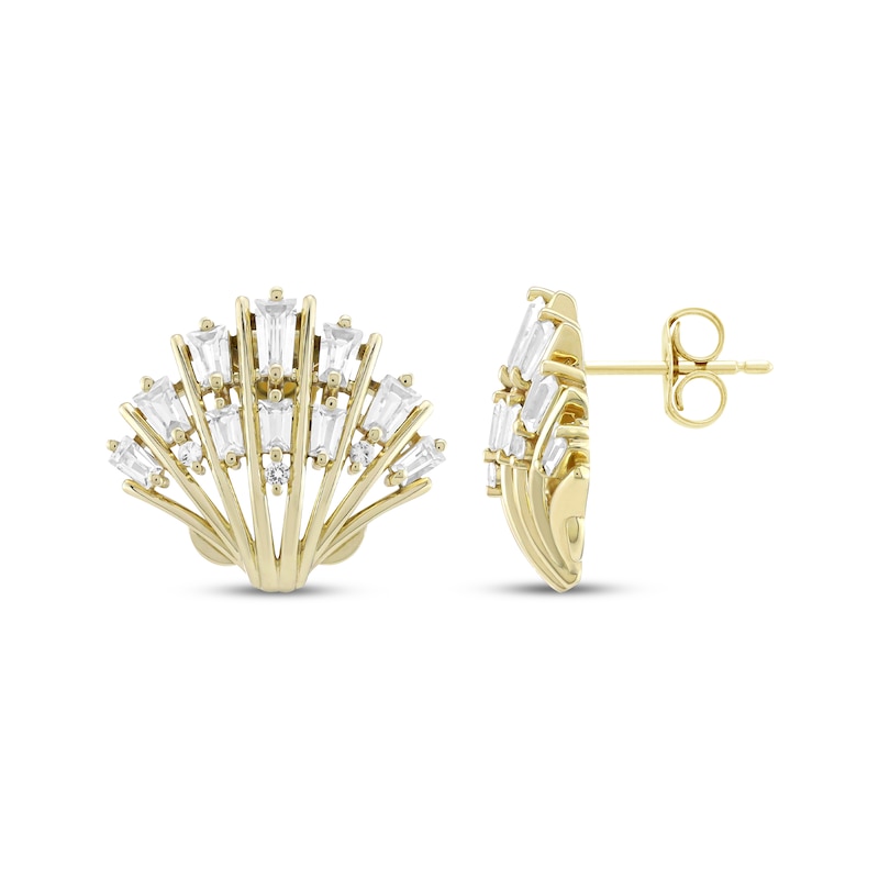 Main Image 3 of White Lab-Created Sapphire Sapphire Seashell Stud Earrings 10K Yellow Gold