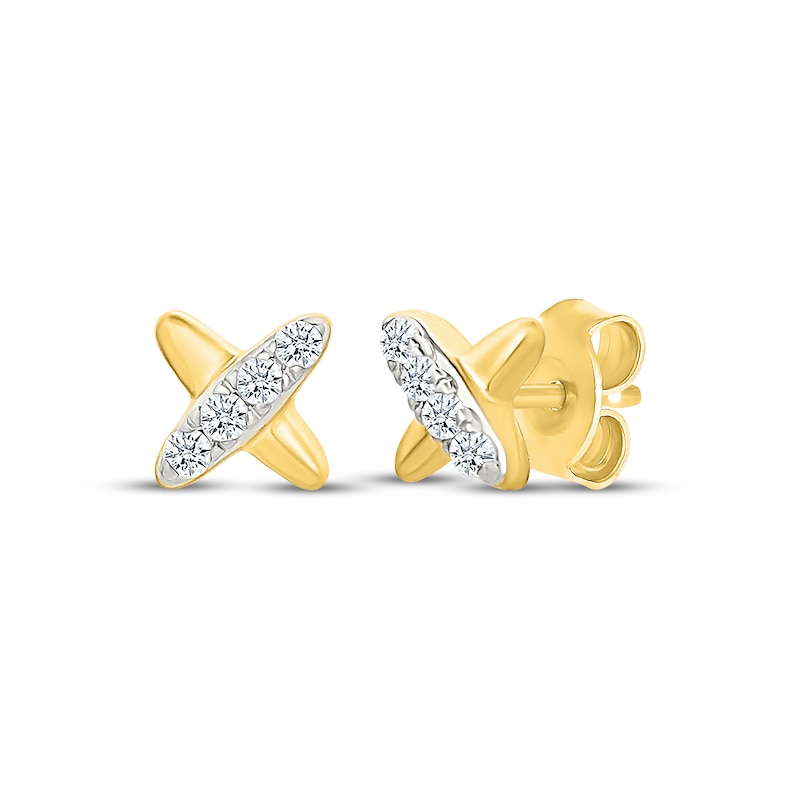 Main Image 1 of Diamond "X" Mini Stud Earrings 1/15 ct tw 10K Yellow Gold