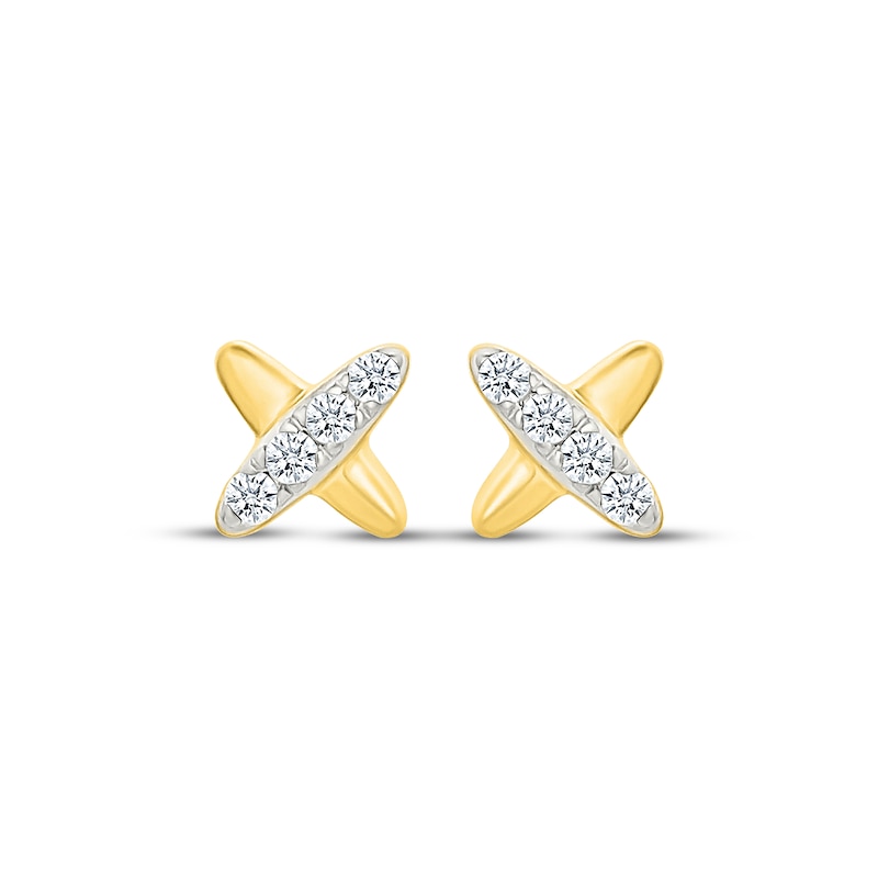 Main Image 2 of Diamond "X" Mini Stud Earrings 1/15 ct tw 10K Yellow Gold