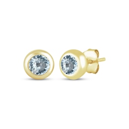 STUDIO BY KAY Aquamarine Bezel-Set Solitaire Stud Earrings 24K Yellow Gold Vermeil Sterling Silver