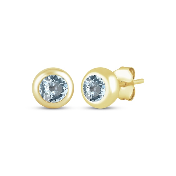 STUDIO BY KAY Aquamarine Bezel-Set Solitaire Stud Earrings 24K Yellow Gold Vermeil Sterling Silver