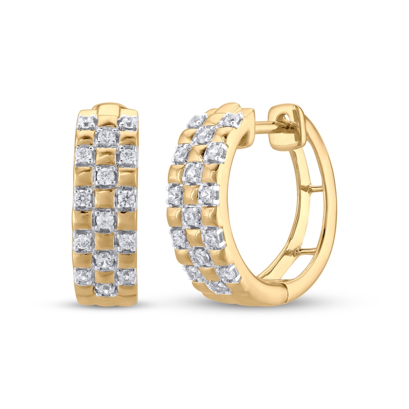 Main Image 1 of STUDIO BY KAY Diamond Checkerboard Hoop Earrings 1/4 ct tw 24K Yellow Gold Vermeil Sterling Silver
