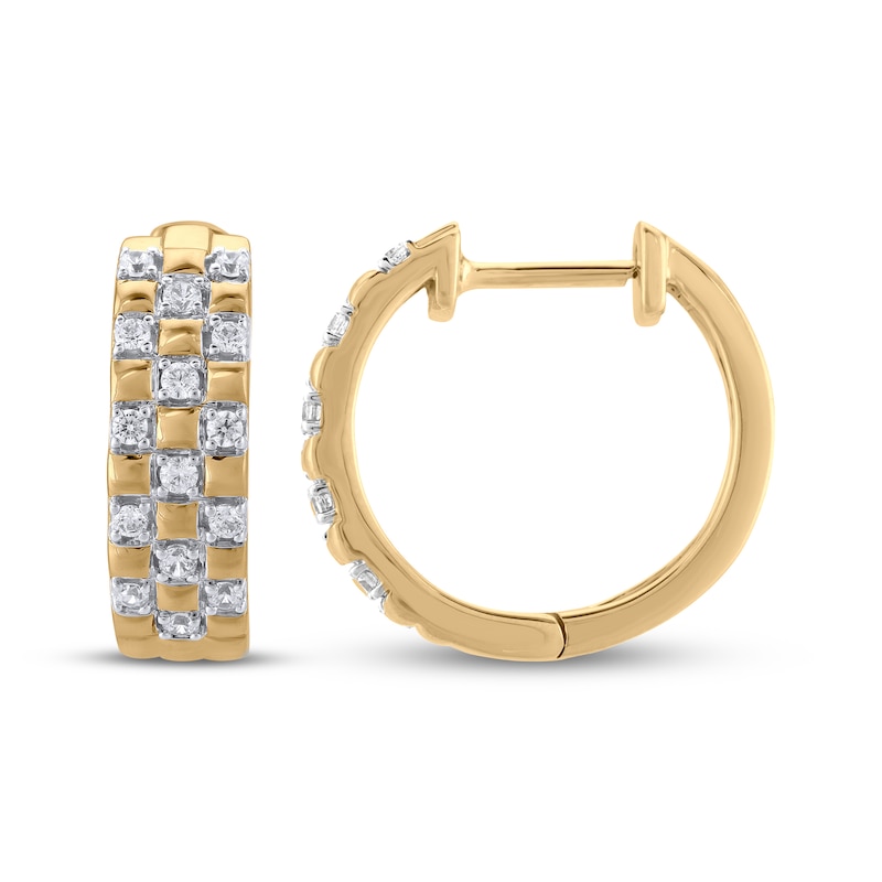 Main Image 3 of STUDIO BY KAY Diamond Checkerboard Hoop Earrings 1/4 ct tw 24K Yellow Gold Vermeil Sterling Silver