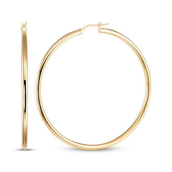 Tube Hoop Earrings 24K Yellow Gold Vermeil Sterling Silver 65mm