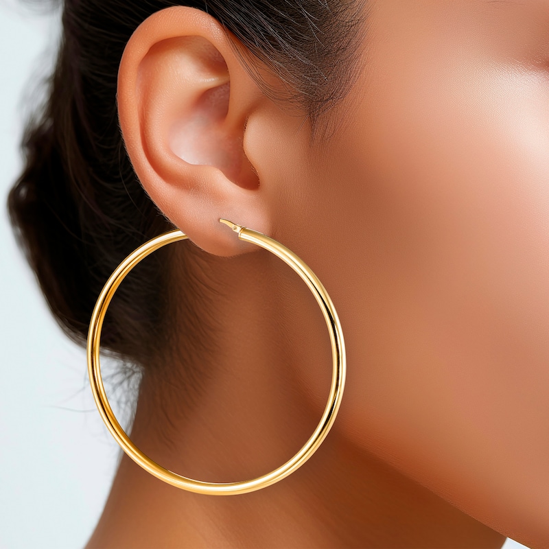 Main Image 3 of Tube Hoop Earrings 24K Yellow Gold Vermeil Sterling Silver 65mm
