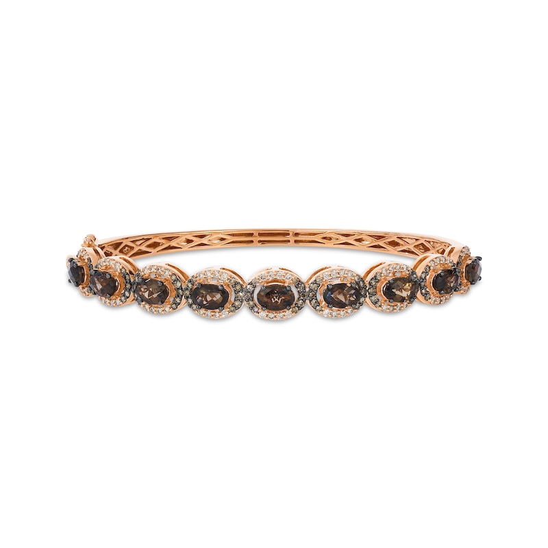 Main Image 1 of Le Vian Oval-Cut Chocolate Quartz & Chocolate Ombré Diamond Halo Bangle Bracelet 1-1/5 ct tw 14K Strawberry Gold