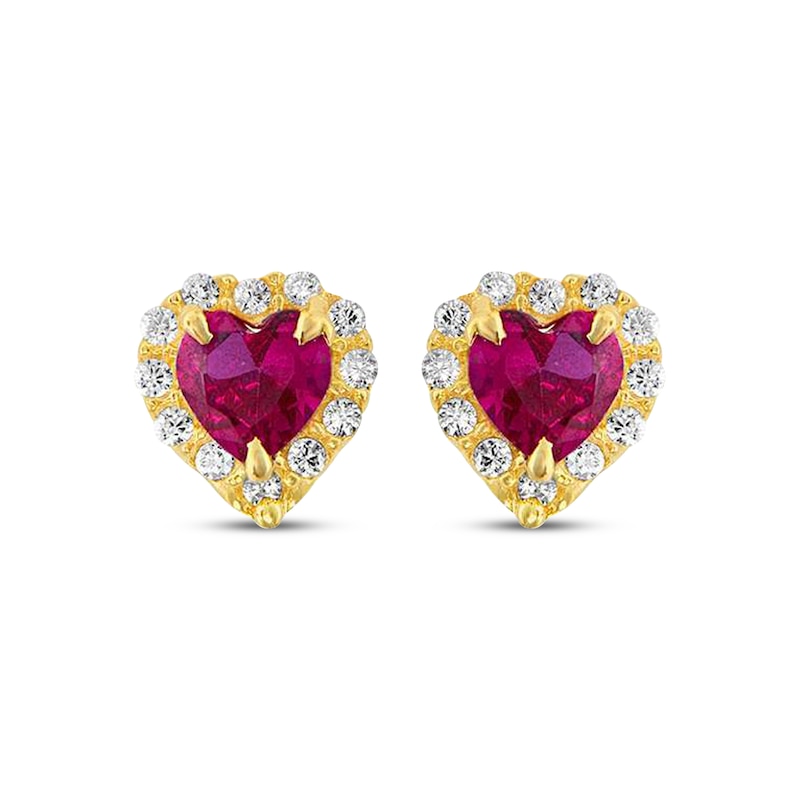Main Image 2 of Children's Heart-Shaped Red & White Cubic Zirconia Stud Earrings 14K Yellow Gold