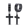Thumbnail Image 1 of Men's Cross Dangle Huggie Hoop Earrings Black Ion-Plated Stainless Steel