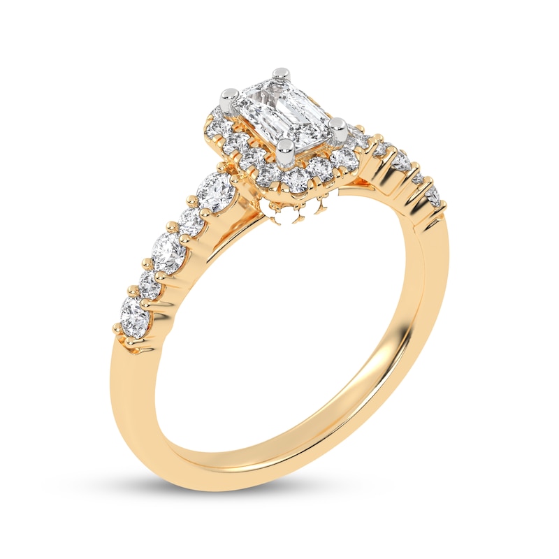 Main Image 2 of Now + Forever Lab-Grown Diamonds Emerald-Cut Halo Engagement Ring 3/4 ct tw 14K Yellow Gold