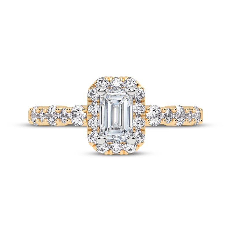 Main Image 3 of Now + Forever Lab-Grown Diamonds Emerald-Cut Halo Engagement Ring 3/4 ct tw 14K Yellow Gold