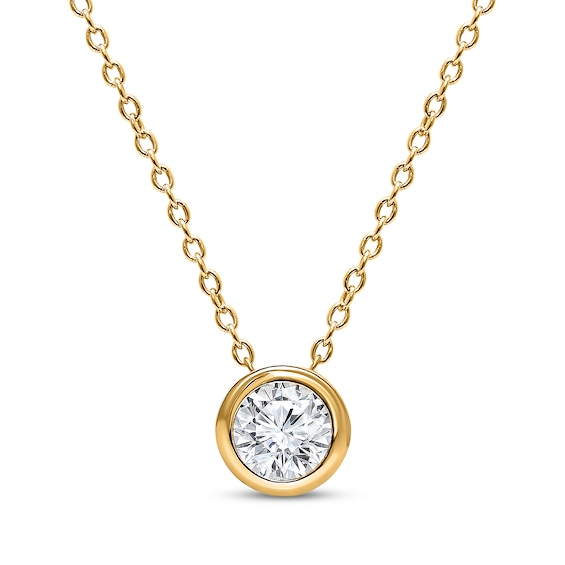 KAY Lab-Grown Diamonds Round-Cut Solitaire Bezel Necklace 1/5 ct tw 10K Yellow Gold 18" (F/SI2)