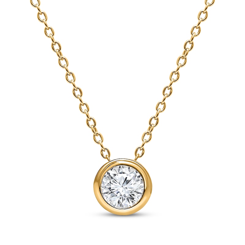 Main Image 1 of KAY Lab-Grown Diamonds Round-Cut Solitaire Bezel Necklace 1/5 ct tw 10K Yellow Gold 18" (F/SI2)