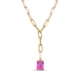 STUDIO BY KAY Emerald-Cut Pink Lab-Created Sapphire Y-Drop Necklace 24K Yellow Gold Vermeil Sterling Silver 18"