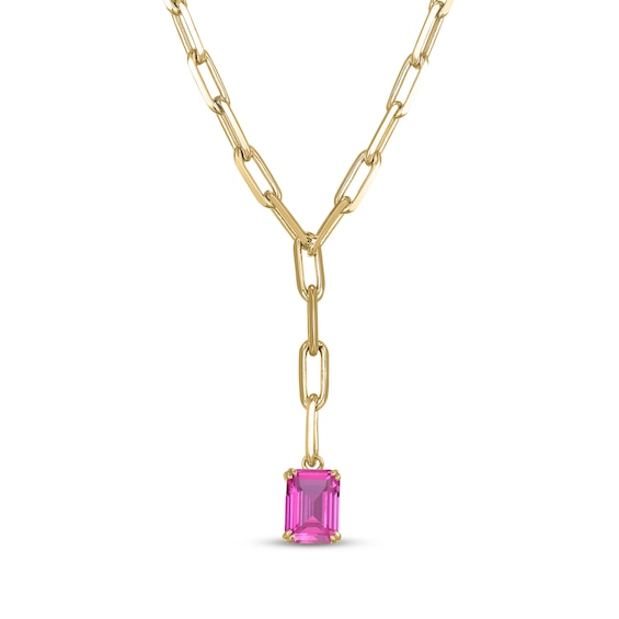 STUDIO BY KAY Emerald-Cut Pink Lab-Created Sapphire Y-Drop Necklace 24K Yellow Gold Vermeil Sterling Silver 18"