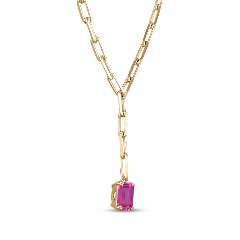 Main Image 2 of STUDIO BY KAY Emerald-Cut Pink Lab-Created Sapphire Y-Drop Necklace 24K Yellow Gold Vermeil Sterling Silver 18"