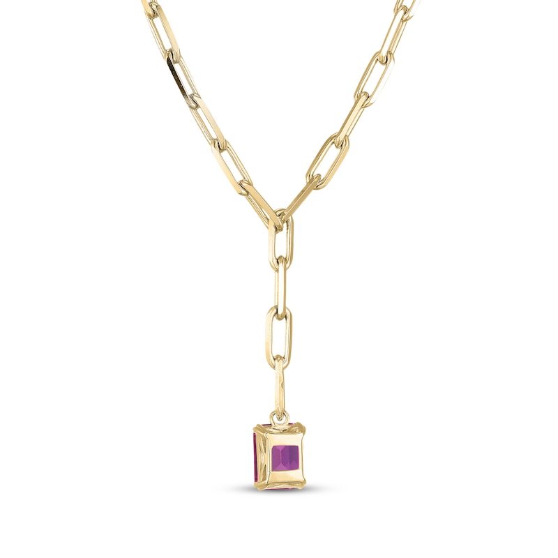 Main Image 3 of STUDIO BY KAY Emerald-Cut Pink Lab-Created Sapphire Y-Drop Necklace 24K Yellow Gold Vermeil Sterling Silver 18"