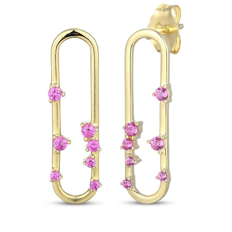 Main Image 1 of STUDIO BY KAY Pink Lab-Created Sapphire Paperclip Earrings 24K Yellow Gold Vermeil Sterling Silver